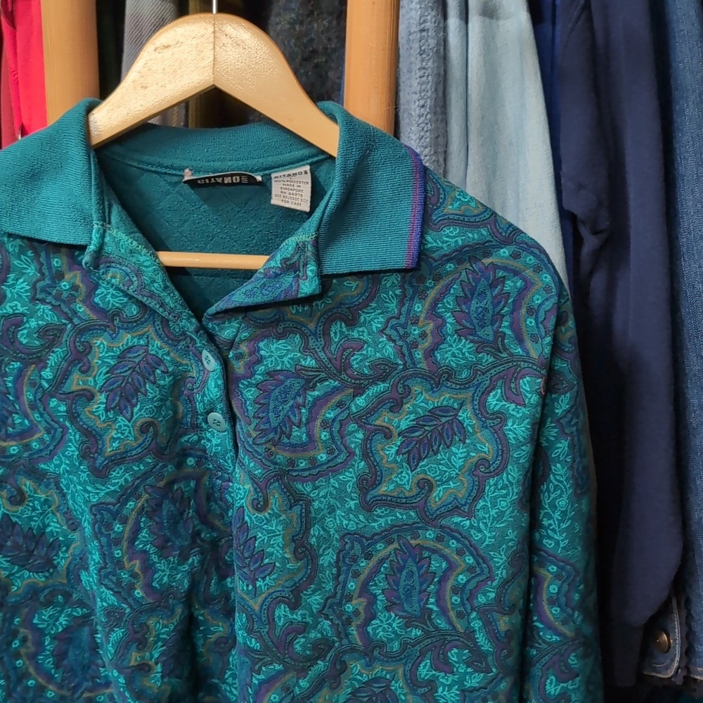 Vintage Gitano Paisley Style Quilted Long Sleeve Sweater
